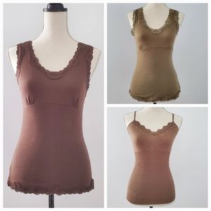 3 Tank Tops Camisoles - (2) Brown (1) Green Size XS Calvin Klein & Express